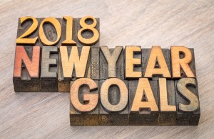 2018 New Year goals word abstract in vintage letterpress wood t